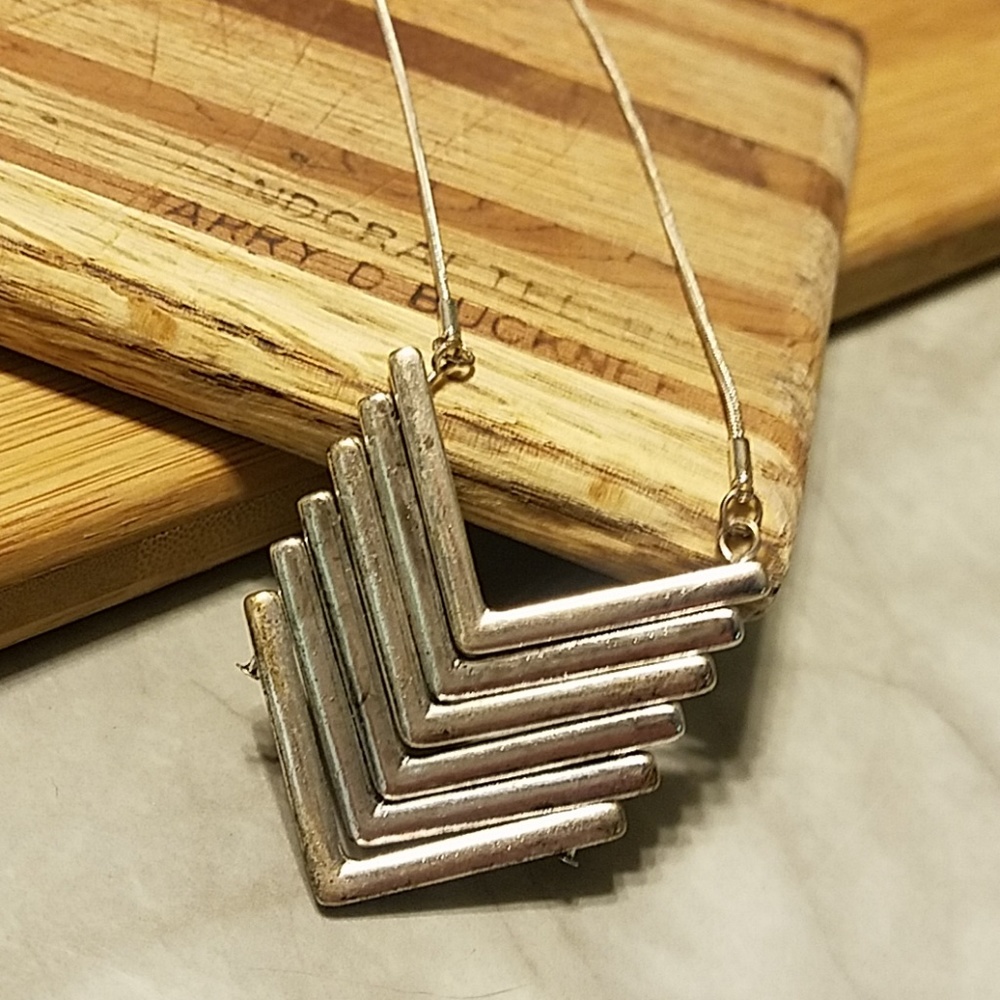 Chevron Silver Long Necklace
